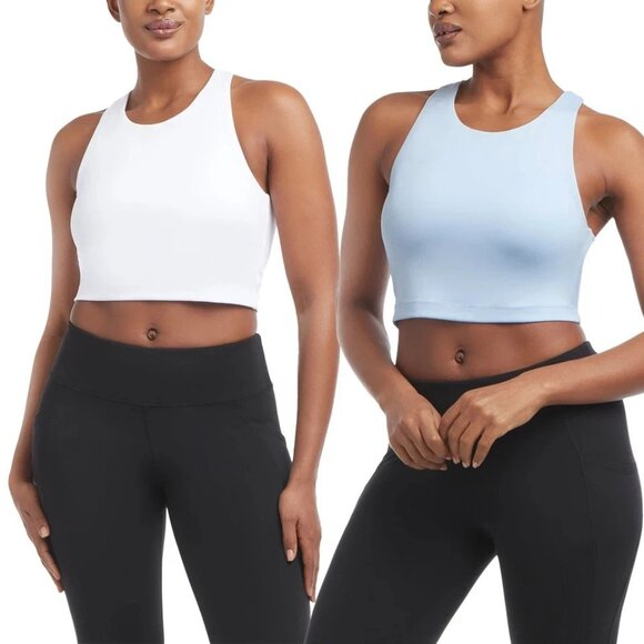 NEW Danskin Women's L Studio Bra 2-Pack High Neck Racerback Blue White - Picture 2 of 6